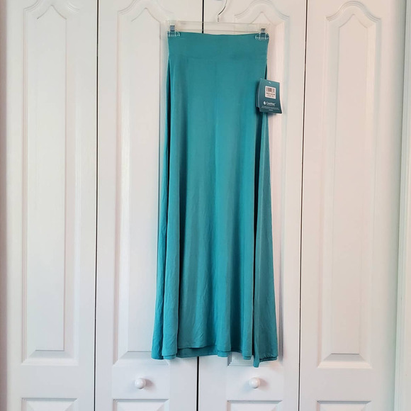 Coollibar Fabyan Turquoise Flared Maxi Skirt XXS Slinky Moduri UPF50 PullOn Slit - Picture 2 of 11